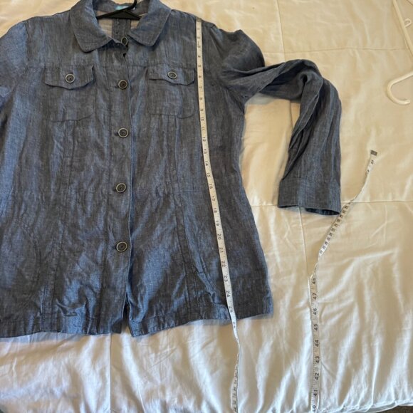 J. McLaughlin Linen Denim Color Shirt Jacket - Picture 4 of 10